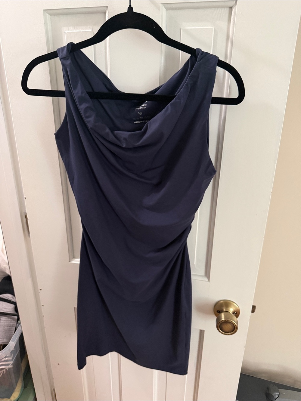 Sleeveless Cowl Neck Navy Dress
